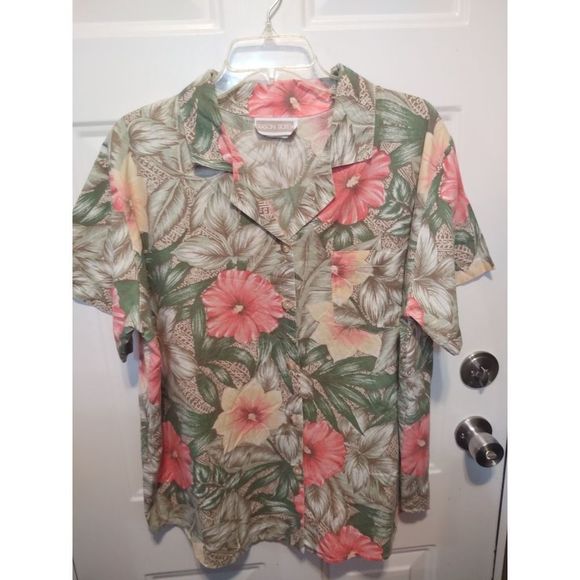 Season Ticket Single Pocket Button Front Floral Print Shirt Women's Size XXL - Picture 2 of 5
